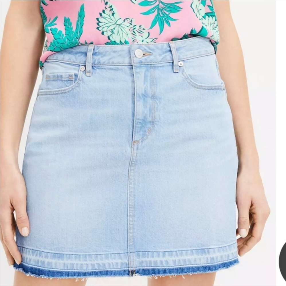 Loft Let Down Denim Hem Skirt Size 10 Light Indigo NWT